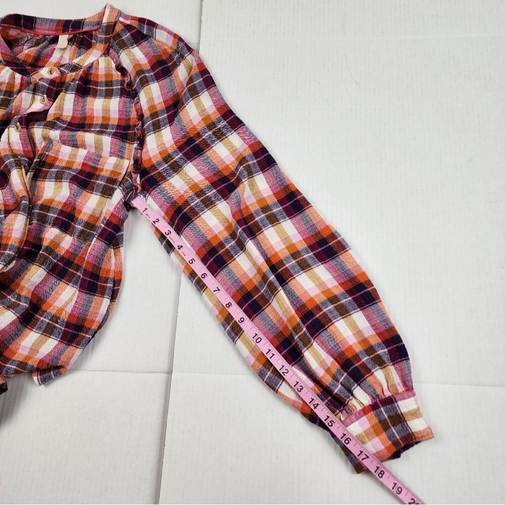 Anthropologie Pilcro Breezy Button Front Plaid Ruffle Blouse Top Shirt - Picture 8 of 16